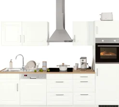 KOCHSTATION Küchenzeile »KS-Stockholm – Küche mit hochwertiger und detailreicher Landhausfront« Breite 280 cm, wahlweise mit E-Geräten,mit MDF-Fronten