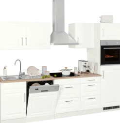 KOCHSTATION Küchenzeile »KS-Stockholm – Küche mit hochwertiger und detailreicher Landhausfront« Breite 280 cm, wahlweise mit E-Geräten,mit MDF-Fronten