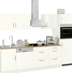 KOCHSTATION Küchenzeile »KS-Stockholm – Küche mit hochwertiger und detailreicher Landhausfront« Breite 280 cm, wahlweise mit E-Geräten,mit MDF-Fronten