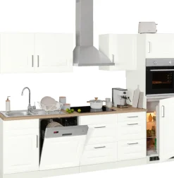 KOCHSTATION Küchenzeile »KS-Stockholm – Küche mit hochwertiger und detailreicher Landhausfront« Breite 280 cm, wahlweise mit E-Geräten,mit MDF-Fronten