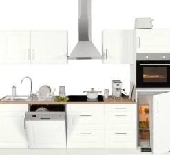 KOCHSTATION Küchenzeile »KS-Stockholm – Küche mit hochwertiger und detailreicher Landhausfront« Breite 280 cm, wahlweise mit E-Geräten,mit MDF-Fronten