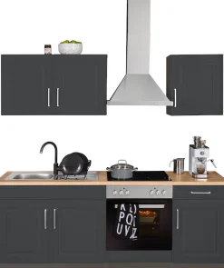 KOCHSTATION Küchenzeile »KS-Stockholm – Küche mit hochwertiger und detailreicher Landhausfront« Breite 210 cm, wahlweise mit E-Geräten,mit MDF-Fronten