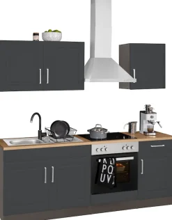 KOCHSTATION Küchenzeile »KS-Stockholm – Küche mit hochwertiger und detailreicher Landhausfront« Breite 210 cm, wahlweise mit E-Geräten,mit MDF-Fronten