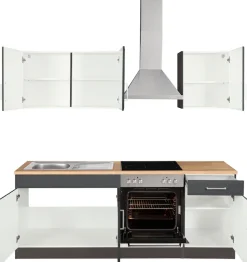 KOCHSTATION Küchenzeile »KS-Stockholm – Küche mit hochwertiger und detailreicher Landhausfront« Breite 210 cm, wahlweise mit E-Geräten,mit MDF-Fronten