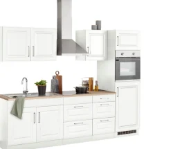 KOCHSTATION Küchenzeile »KS-Stockholm – Küche mit hochwertiger und detailreicher Landhausfront« Breite 280 cm, wahlweise mit E-Geräten,mit MDF-Fronten