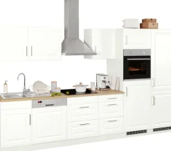 KOCHSTATION Küchenzeile »KS-Stockholm – Küche mit hochwertiger und detailreicher Landhausfront« Breite 340 cm, wahlweise mit E-Geräten,mit MDF-Fronten
