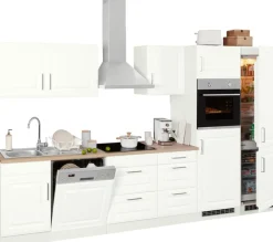 KOCHSTATION Küchenzeile »KS-Stockholm – Küche mit hochwertiger und detailreicher Landhausfront« Breite 340 cm, wahlweise mit E-Geräten,mit MDF-Fronten