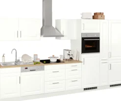 KOCHSTATION Küchenzeile »KS-Stockholm – Küche mit hochwertiger und detailreicher Landhausfront« Breite 370 cm, wahlweise mit E-Geräten,mit MDF-Fronten