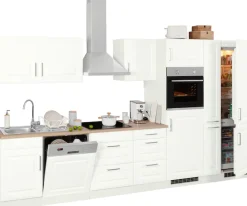 KOCHSTATION Küchenzeile »KS-Stockholm – Küche mit hochwertiger und detailreicher Landhausfront« Breite 370 cm, wahlweise mit E-Geräten,mit MDF-Fronten