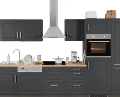 KOCHSTATION Küchenzeile »KS-Stockholm – Küche mit hochwertiger und detailreicher Landhausfront« Breite 310 cm, wahlweise mit E-Geräten,mit MDF-Fronten