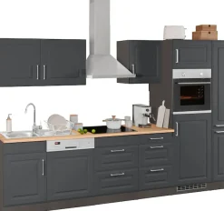 KOCHSTATION Küchenzeile »KS-Stockholm – Küche mit hochwertiger und detailreicher Landhausfront« Breite 310 cm, wahlweise mit E-Geräten,mit MDF-Fronten