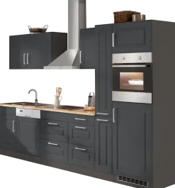 KOCHSTATION Küchenzeile »KS-Stockholm – Küche mit hochwertiger und detailreicher Landhausfront« Breite 310 cm, wahlweise mit E-Geräten,mit MDF-Fronten