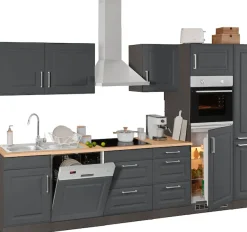 KOCHSTATION Küchenzeile »KS-Stockholm – Küche mit hochwertiger und detailreicher Landhausfront« Breite 310 cm, wahlweise mit E-Geräten,mit MDF-Fronten