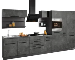 KOCHSTATION Küchenzeile »KS-Tulsa« mit E-Geräten, Breite 360 cm, schwarze Metallgriffe, MDF Fronten