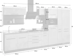 KOCHSTATION Küchenzeile »KS-Tulsa« mit E-Geräten, Breite 360 cm, schwarze Metallgriffe, MDF Fronten