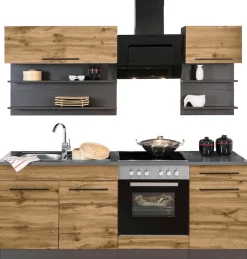 KOCHSTATION Küchenzeile »KS-Tulsa« Breite 210 cm, schwarze Metallgriffe, hochwertige MDF Fronten