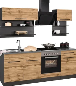 KOCHSTATION Küchenzeile »KS-Tulsa« Breite 210 cm, schwarze Metallgriffe, hochwertige MDF Fronten