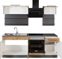 KOCHSTATION Küchenzeile »KS-Tulsa« Breite 210 cm, schwarze Metallgriffe, hochwertige MDF Fronten