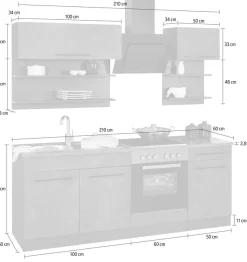 KOCHSTATION Küchenzeile »KS-Tulsa« Breite 210 cm, schwarze Metallgriffe, hochwertige MDF Fronten