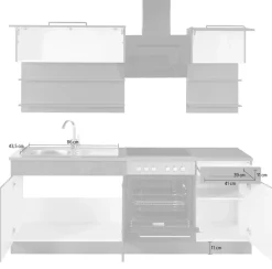 KOCHSTATION Küchenzeile »KS-Tulsa« Breite 210 cm, schwarze Metallgriffe, hochwertige MDF Fronten