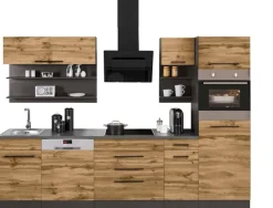 KOCHSTATION Küchenzeile »KS-Tulsa« ohne E-Geräte, Breite 290 cm, schwarze Metallgriffe, MDF Fronten