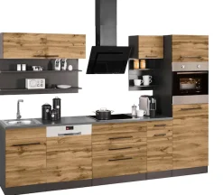 KOCHSTATION Küchenzeile »KS-Tulsa« ohne E-Geräte, Breite 290 cm, schwarze Metallgriffe, MDF Fronten