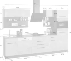 KOCHSTATION Küchenzeile »KS-Tulsa« ohne E-Geräte, Breite 290 cm, schwarze Metallgriffe, MDF Fronten