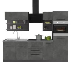 KOCHSTATION Küchenzeile »KS-Tulsa« ohne E-Geräte, Breite 270 cm, schwarze Metallgriffe, MDF Fronten