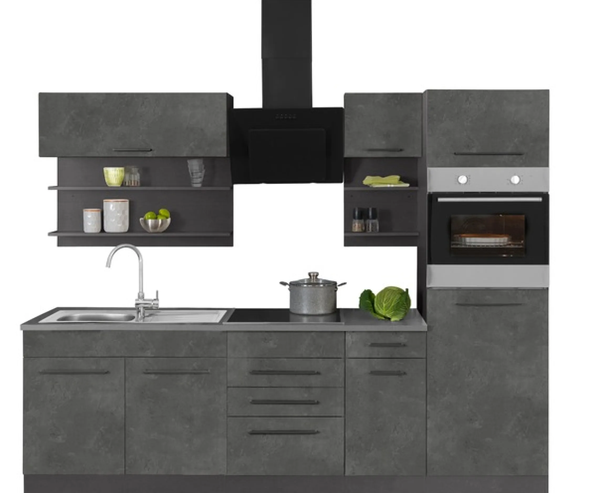 KOCHSTATION Küchenzeile »KS-Tulsa« ohne E-Geräte, Breite 270 cm, schwarze Metallgriffe, MDF Fronten