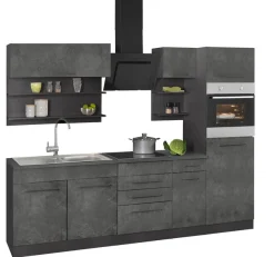 KOCHSTATION Küchenzeile »KS-Tulsa« ohne E-Geräte, Breite 270 cm, schwarze Metallgriffe, MDF Fronten