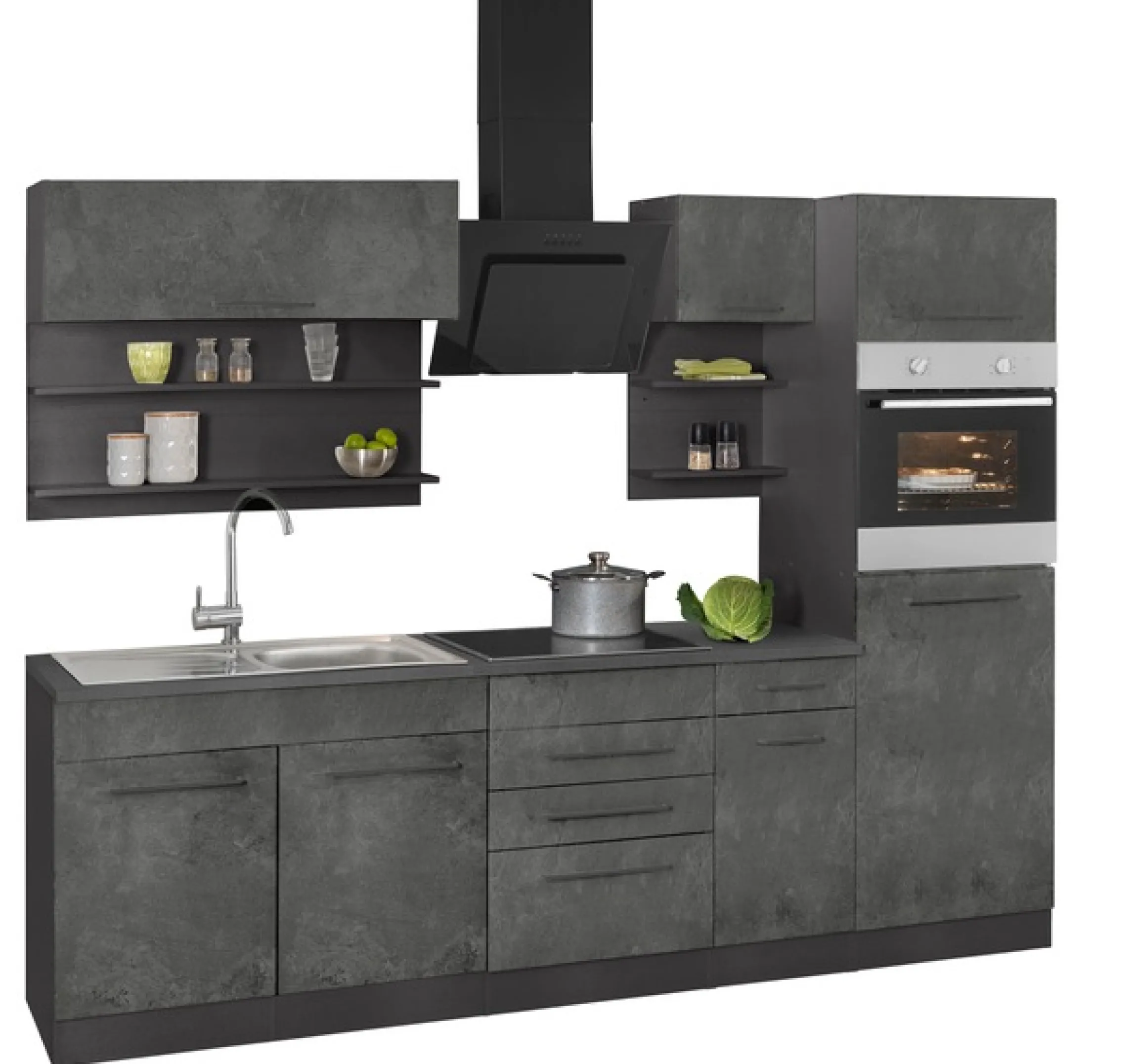 KOCHSTATION Küchenzeile »KS-Tulsa« ohne E-Geräte, Breite 270 cm, schwarze Metallgriffe, MDF Fronten