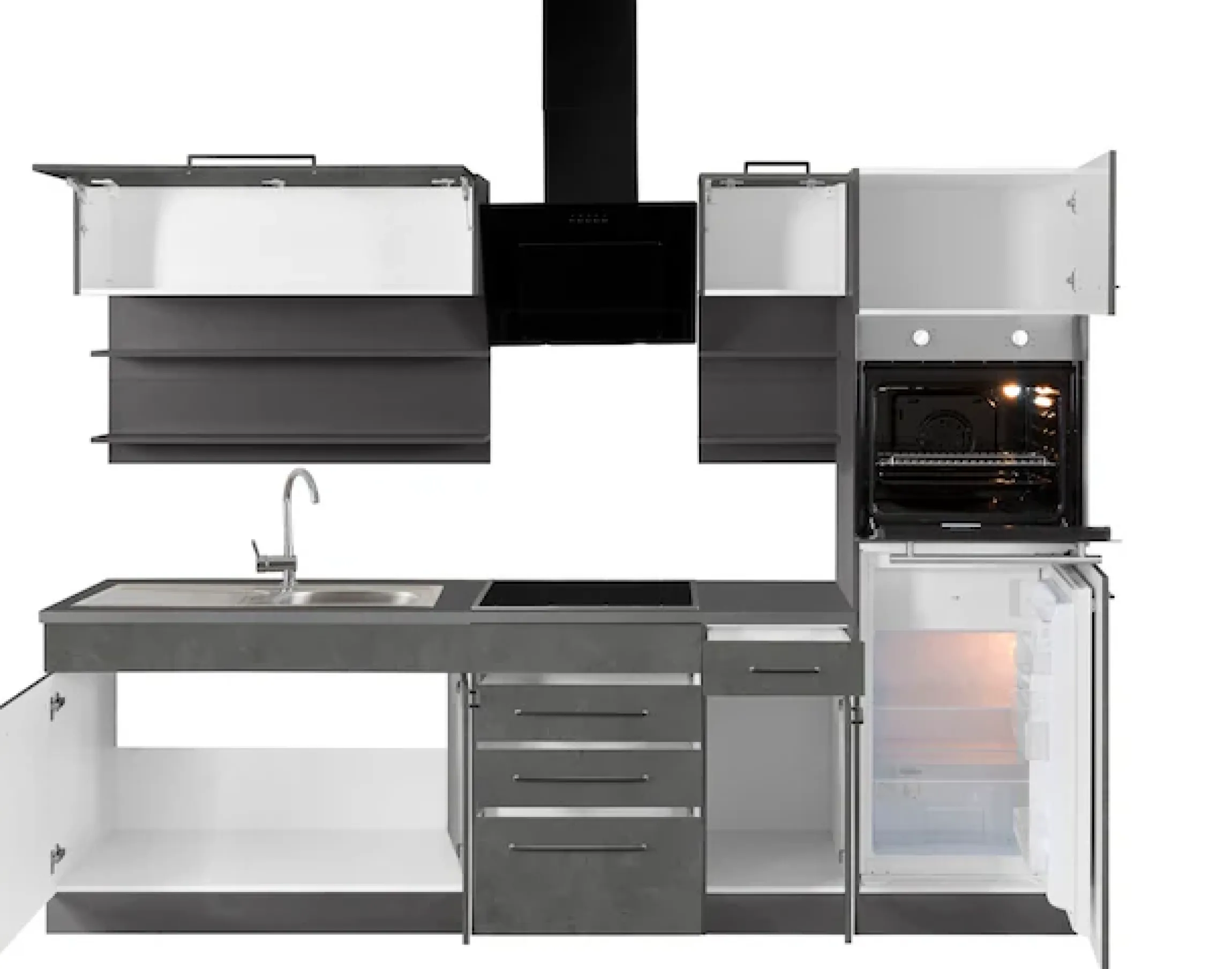 KOCHSTATION Küchenzeile »KS-Tulsa« ohne E-Geräte, Breite 270 cm, schwarze Metallgriffe, MDF Fronten