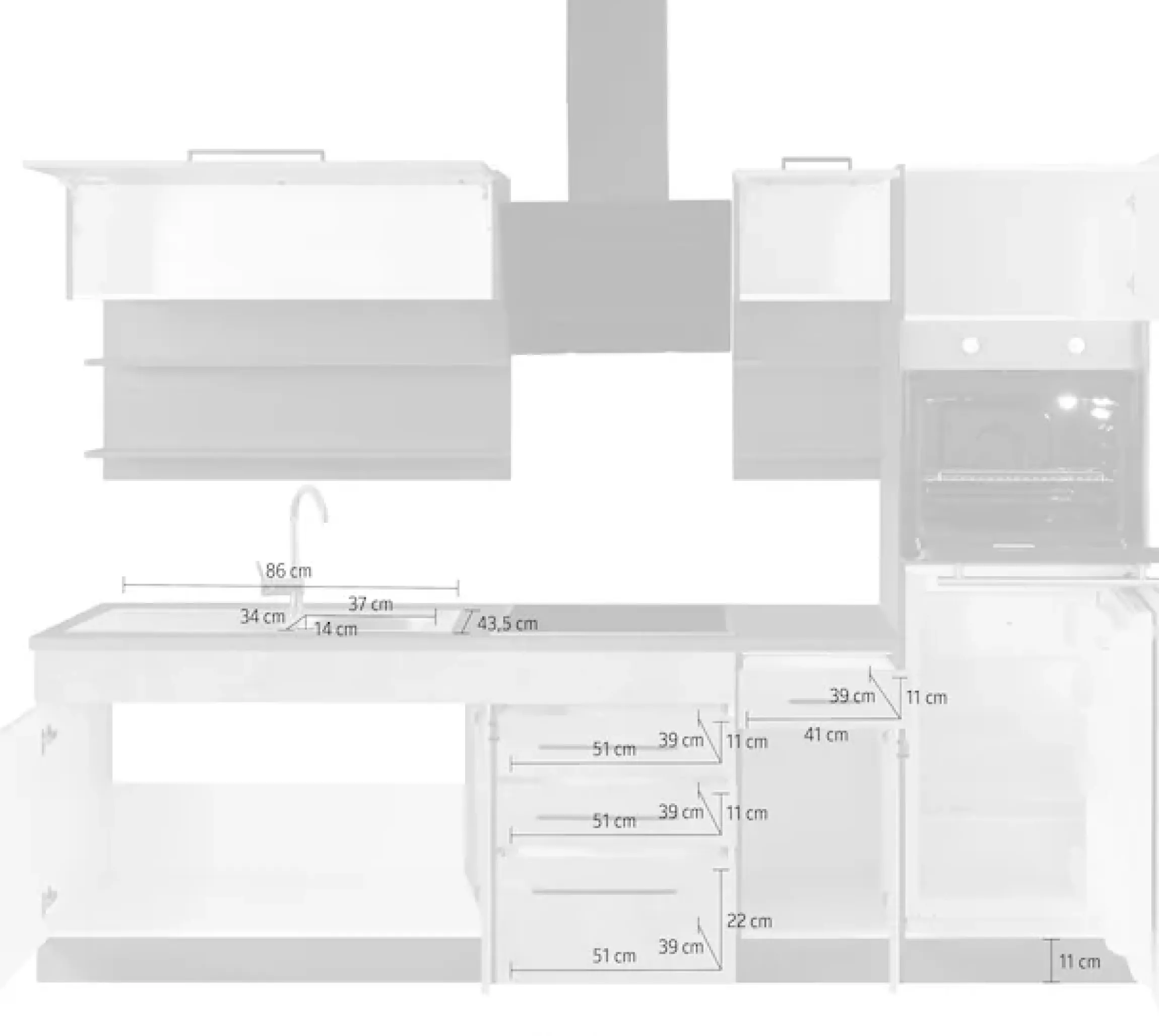 KOCHSTATION Küchenzeile »KS-Tulsa« ohne E-Geräte, Breite 270 cm, schwarze Metallgriffe, MDF Fronten