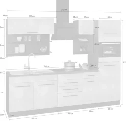 KOCHSTATION Küchenzeile »KS-Tulsa« ohne E-Geräte, Breite 270 cm, schwarze Metallgriffe, MDF Fronten