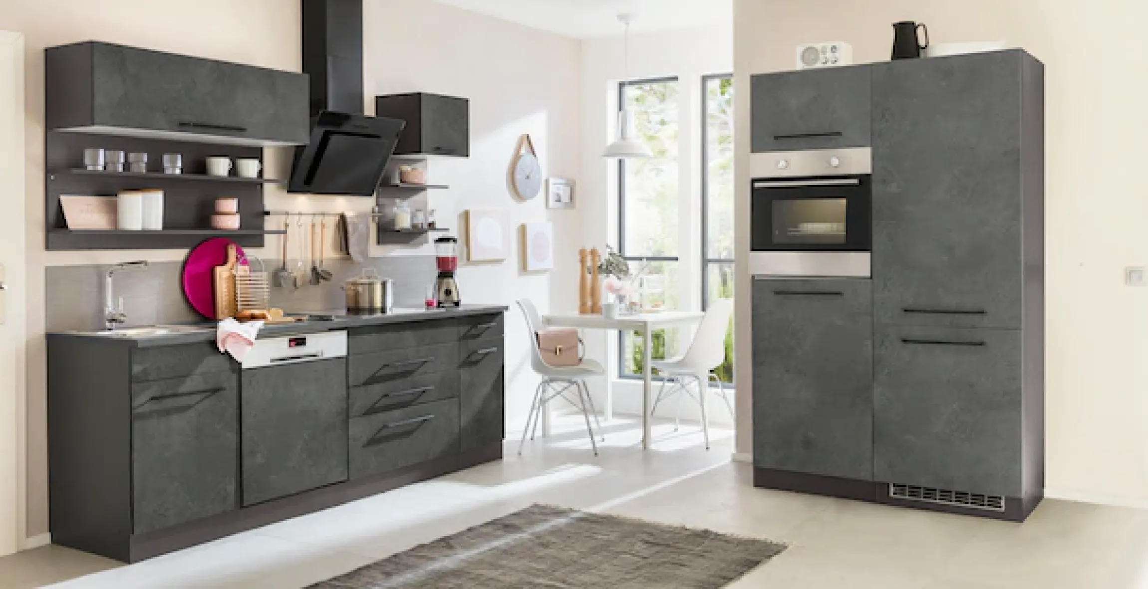 KOCHSTATION Küchenzeile »KS-Tulsa« ohne E-Geräte, Breite 350 cm, schwarze Metallgriffe, MDF Fronten