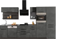 KOCHSTATION Küchenzeile »KS-Tulsa« ohne E-Geräte, Breite 350 cm, schwarze Metallgriffe, MDF Fronten