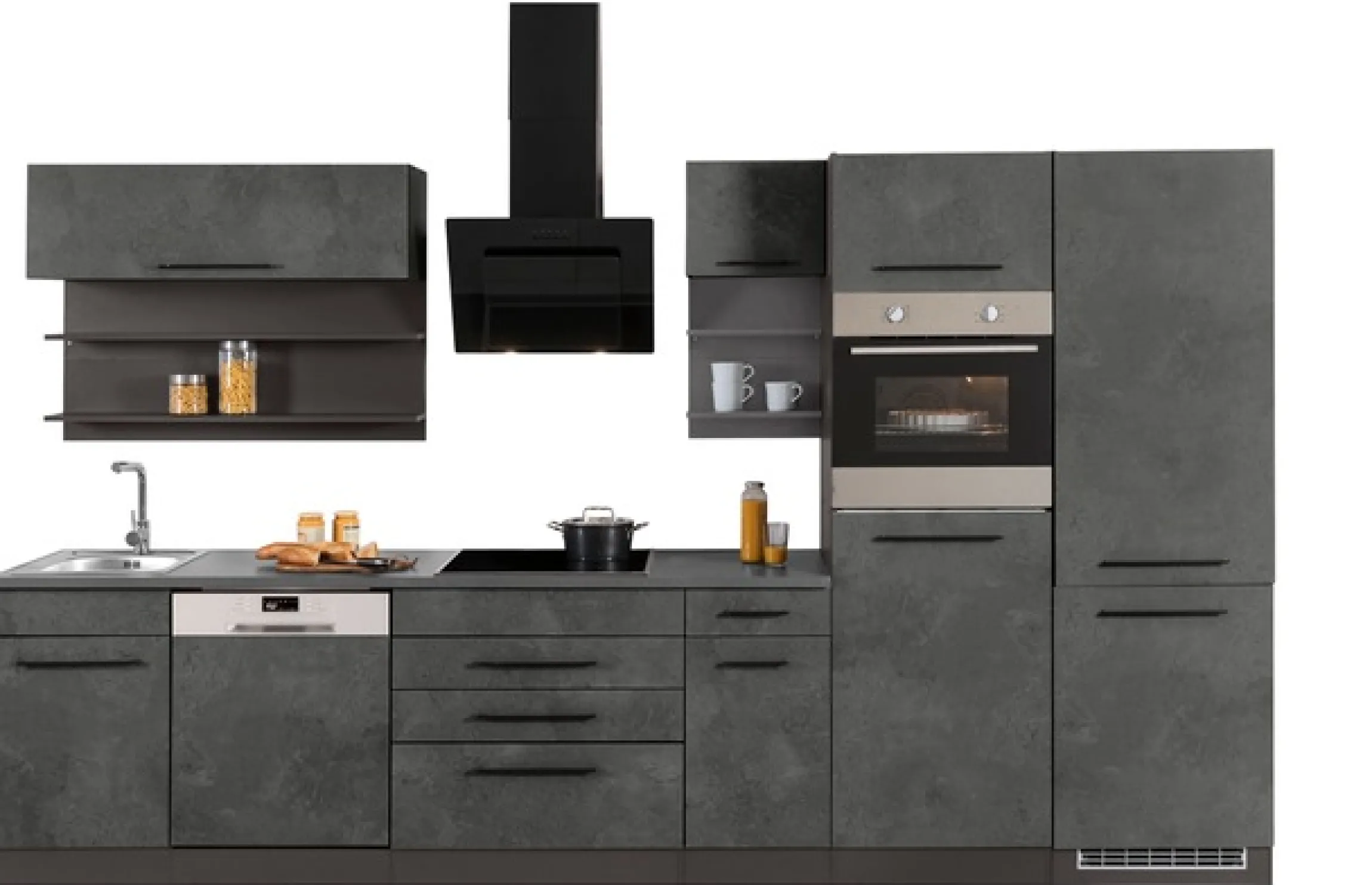 KOCHSTATION Küchenzeile »KS-Tulsa« ohne E-Geräte, Breite 350 cm, schwarze Metallgriffe, MDF Fronten