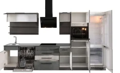 KOCHSTATION Küchenzeile »KS-Tulsa« ohne E-Geräte, Breite 350 cm, schwarze Metallgriffe, MDF Fronten