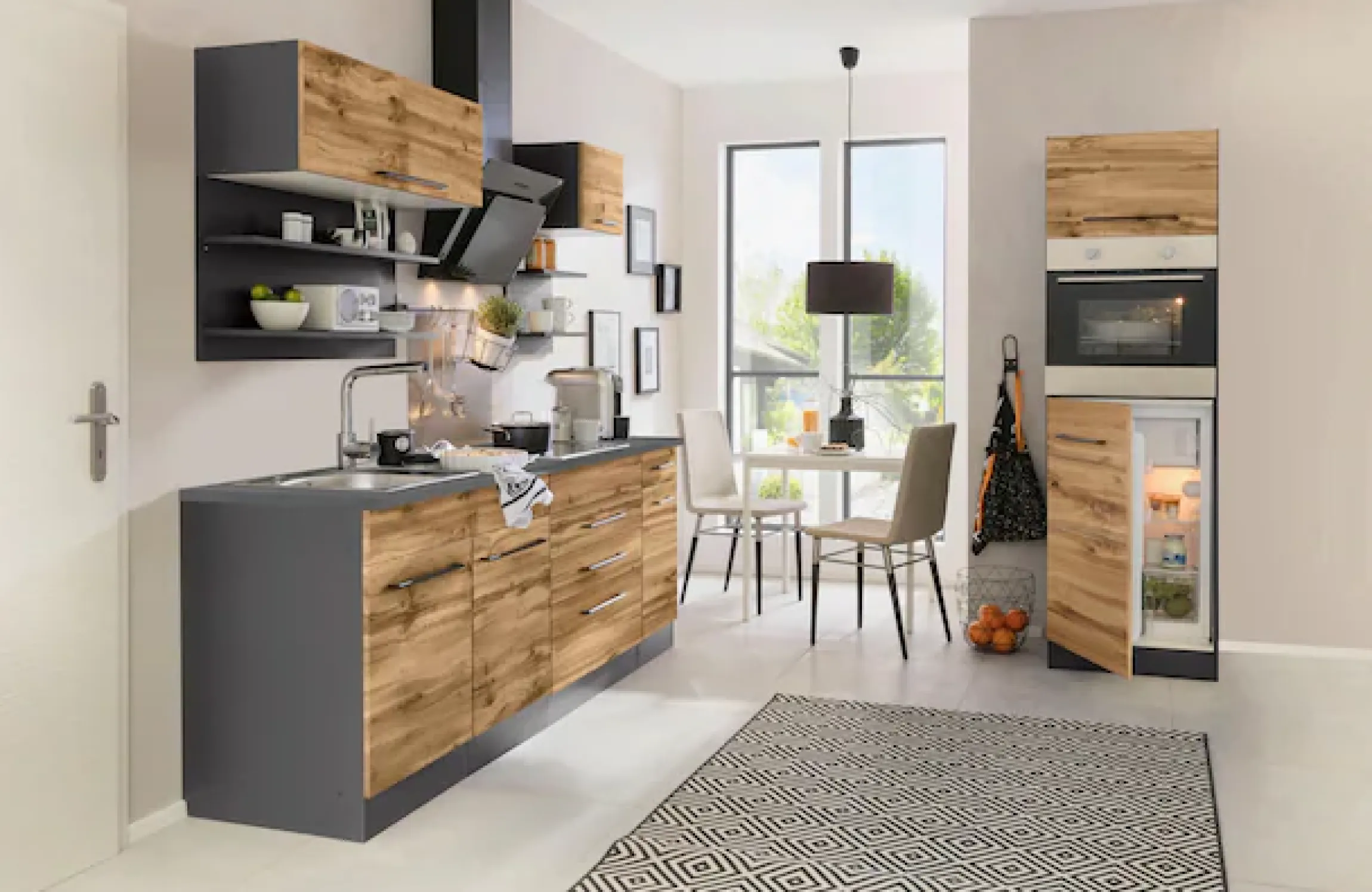 KOCHSTATION Küchenzeile »KS-Tulsa« ohne E-Geräte, Breite 290 cm, schwarze Metallgriffe, MDF Fronten