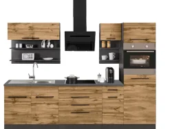 KOCHSTATION Küchenzeile »KS-Tulsa« ohne E-Geräte, Breite 290 cm, schwarze Metallgriffe, MDF Fronten