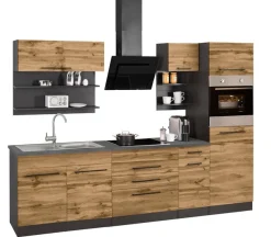 KOCHSTATION Küchenzeile »KS-Tulsa« ohne E-Geräte, Breite 290 cm, schwarze Metallgriffe, MDF Fronten
