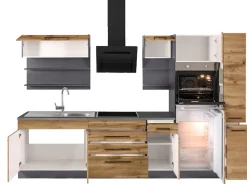 KOCHSTATION Küchenzeile »KS-Tulsa« ohne E-Geräte, Breite 290 cm, schwarze Metallgriffe, MDF Fronten