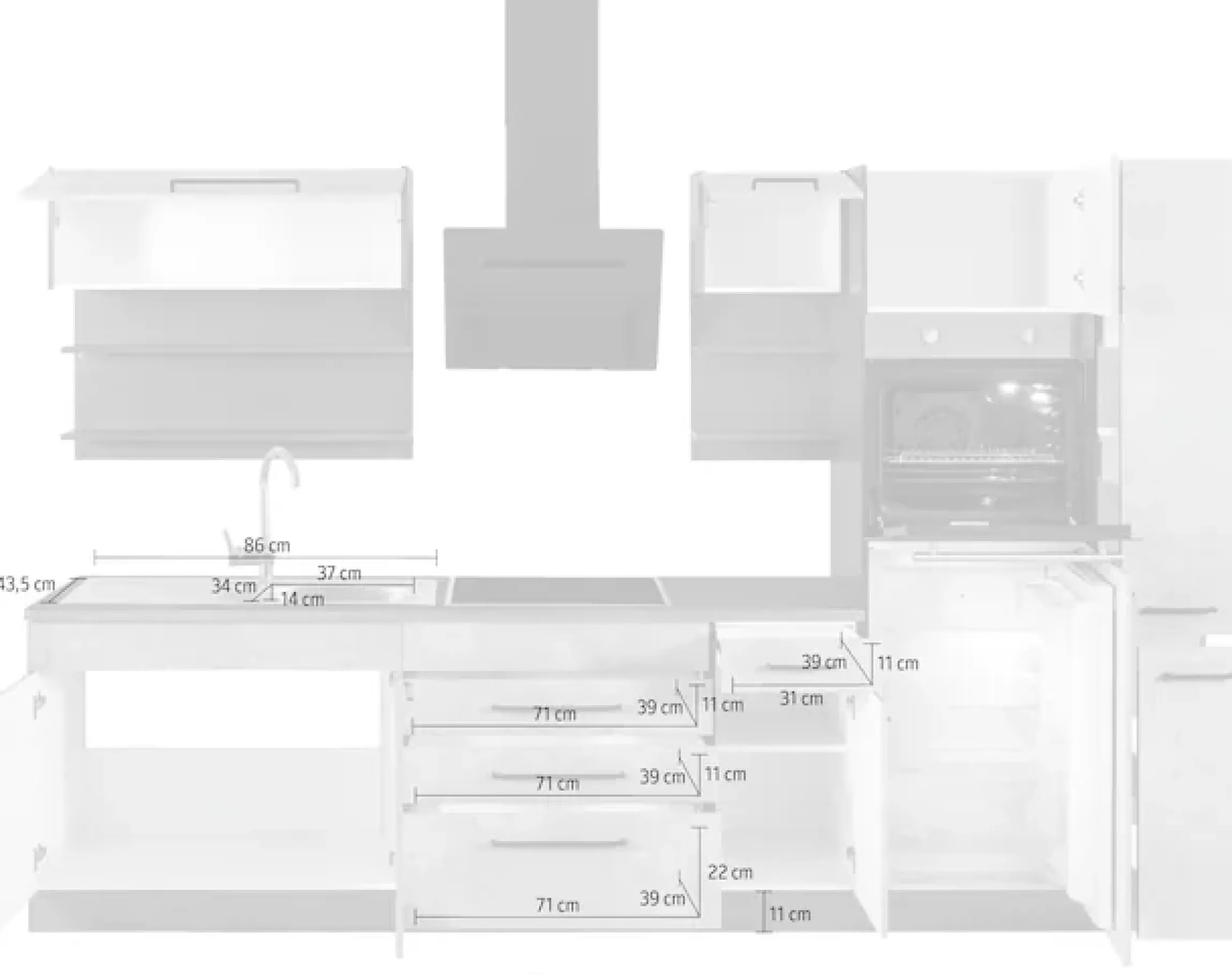 KOCHSTATION Küchenzeile »KS-Tulsa« ohne E-Geräte, Breite 290 cm, schwarze Metallgriffe, MDF Fronten