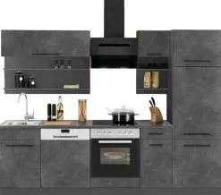 KOCHSTATION Küchenzeile »KS-Tulsa« ohne E-Geräte, Breite 270 cm, schwarze Metallgriffe, MDF Fronten