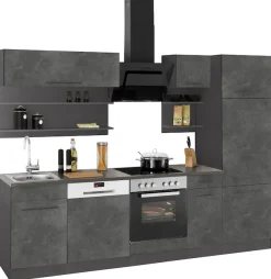KOCHSTATION Küchenzeile »KS-Tulsa« ohne E-Geräte, Breite 270 cm, schwarze Metallgriffe, MDF Fronten