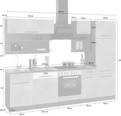 KOCHSTATION Küchenzeile »KS-Tulsa« ohne E-Geräte, Breite 270 cm, schwarze Metallgriffe, MDF Fronten