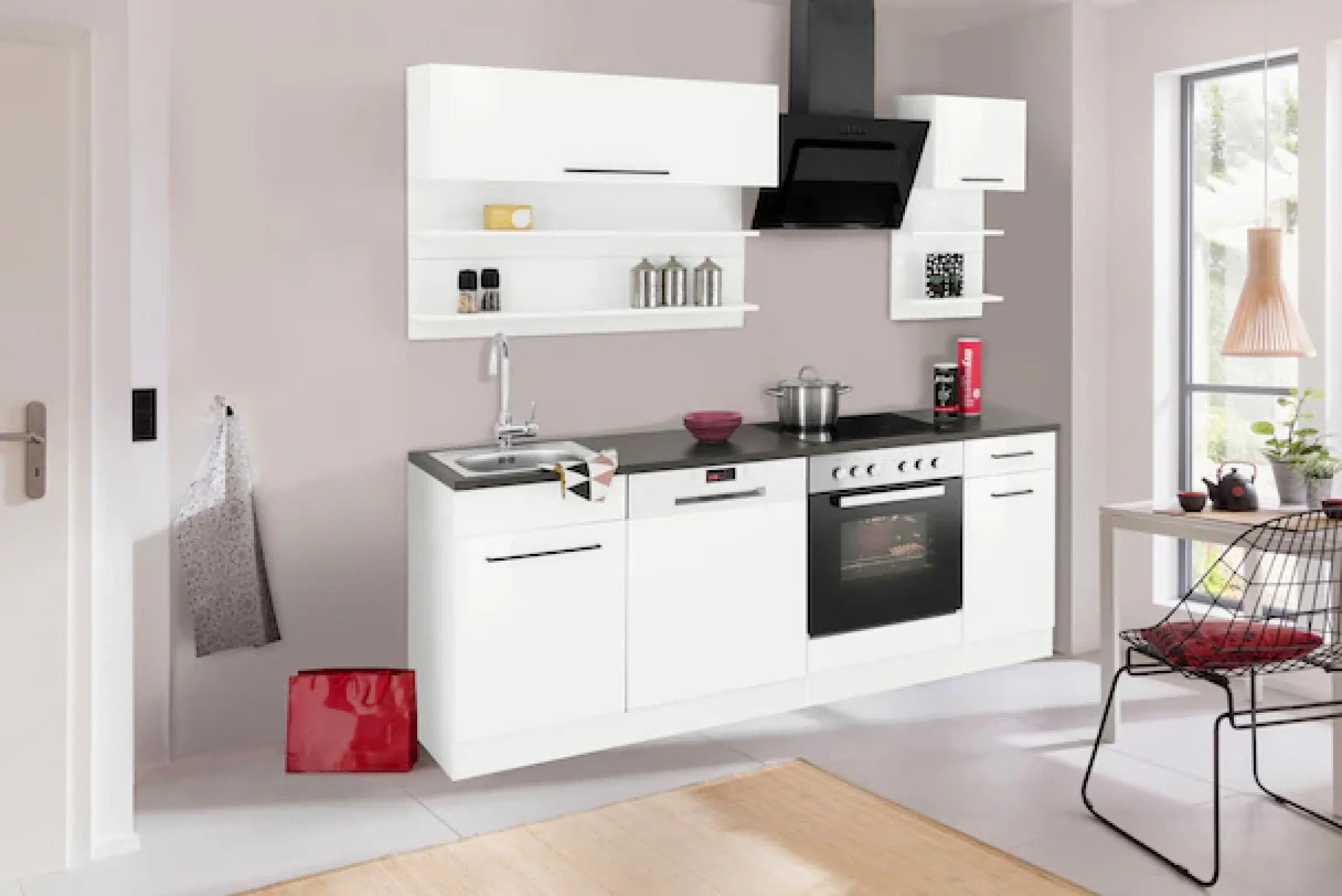 KOCHSTATION Küchenzeile »KS-Tulsa« ohne E-Geräte, Breite 210 cm, schwarze Metallgriffe, MDF Fronten