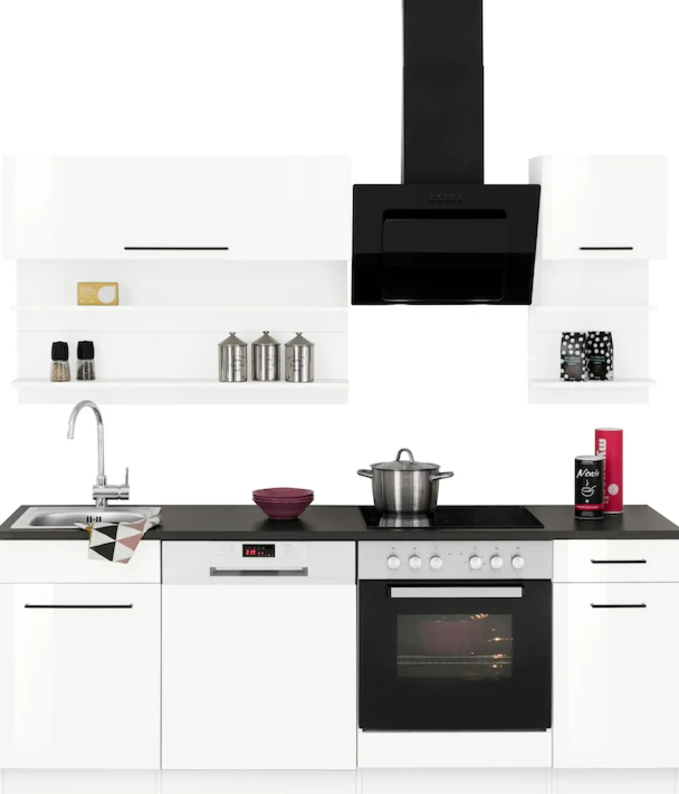 KOCHSTATION Küchenzeile »KS-Tulsa« ohne E-Geräte, Breite 210 cm, schwarze Metallgriffe, MDF Fronten