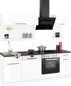 KOCHSTATION Küchenzeile »KS-Tulsa« ohne E-Geräte, Breite 210 cm, schwarze Metallgriffe, MDF Fronten