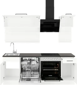 KOCHSTATION Küchenzeile »KS-Tulsa« ohne E-Geräte, Breite 210 cm, schwarze Metallgriffe, MDF Fronten